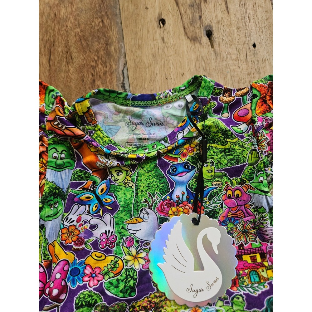 Sugar Swan Toddler Girls Character Print Flutter Sleeve Dress and Shorts Set